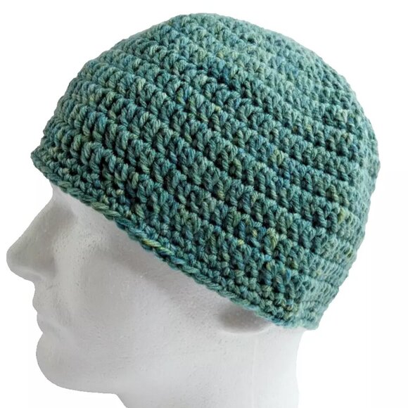 Skull Cap Army Green Beanie Hat Handmade Crochet Hand Knit Soft Warm Size OS - Picture 1 of 7